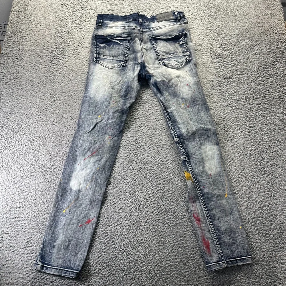 Encrypted Jeans Mens 32x32 Blue‎ Cotton Denim Straight Biker Distressed Stretch